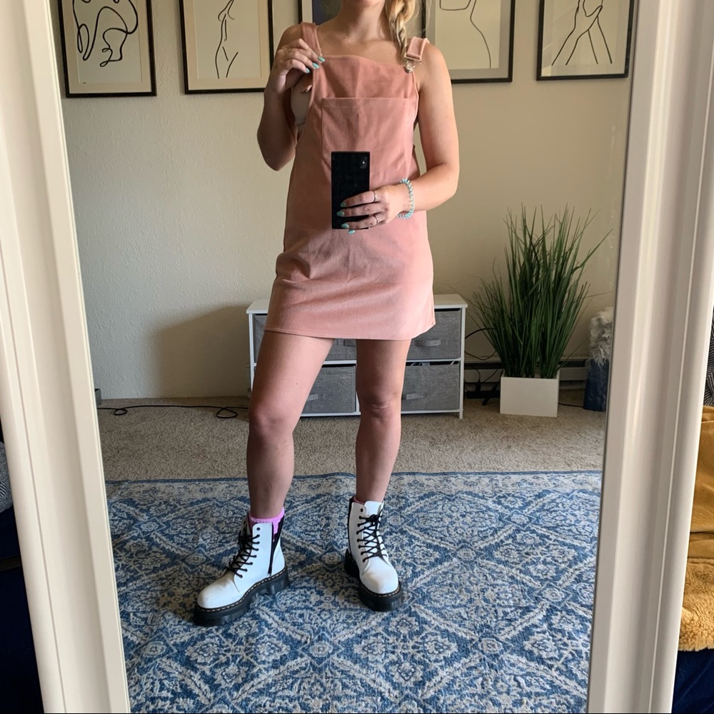 Pink Faux Fur Overalls - suede like